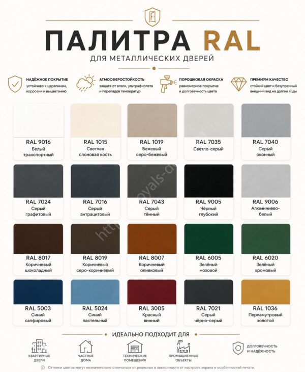 Палитра цветов окраски входных дверей по каталогу RAL